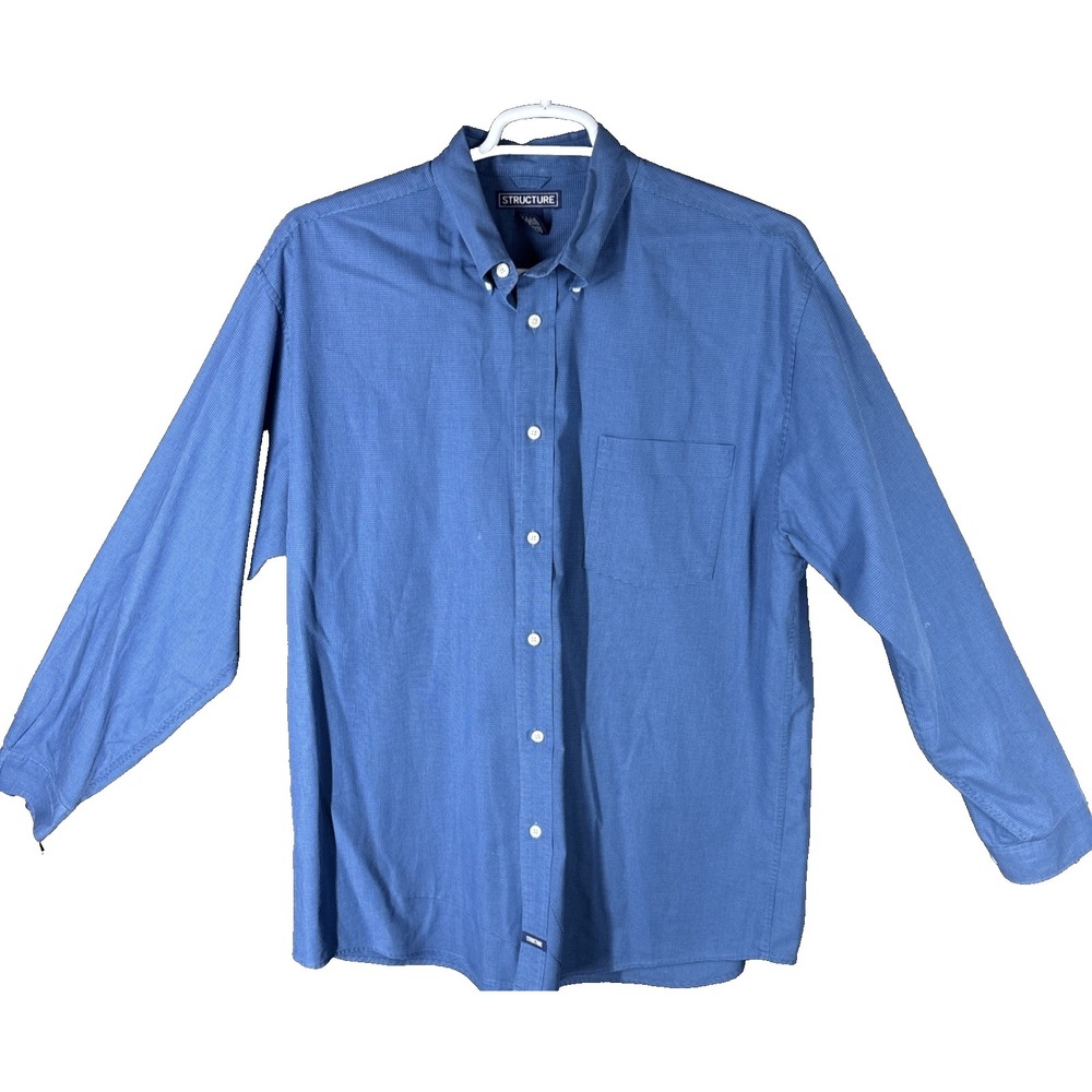 Structure Men's Blue Long Sleeve Button Down Dress Shirt Size Large